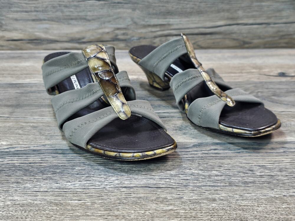 Donald J Pliner Open Toe Block Heel Sandals Gray Green Women's Size 8.5M